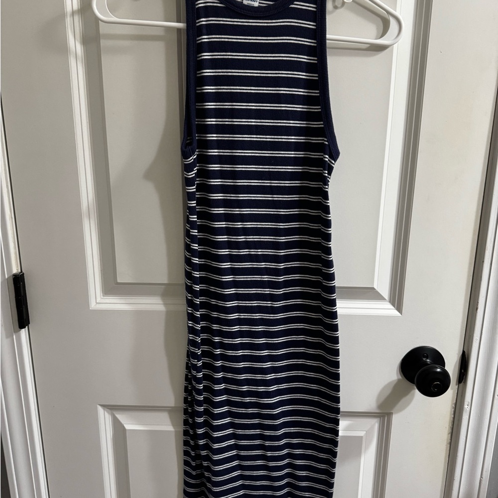 Navy and White Striped Sleeveless Dress